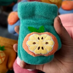 دستکش بچگانه میوه ای ژله ای داخل خز طرح پرتقالی رنگ سبز مناسب 6 ماه تا 3 سال