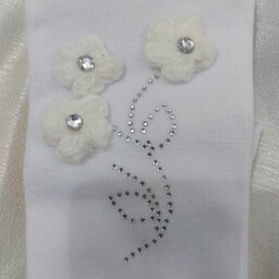 جوراب شلواری دخترانه طرح شکوفه پفکی، تک رنگ سفید، در 6 سایز از سایز 2 تا 7