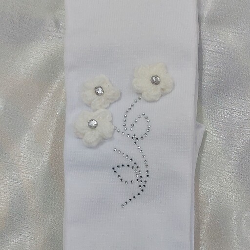 جوراب شلواری دخترانه طرح شکوفه پفکی، تک رنگ سفید، در 6 سایز از سایز 2 تا 7