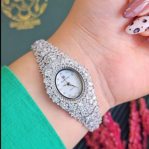 ساعت نقره زنانه با عیار 925 روکش طلای سفید و موتور ژاپنی