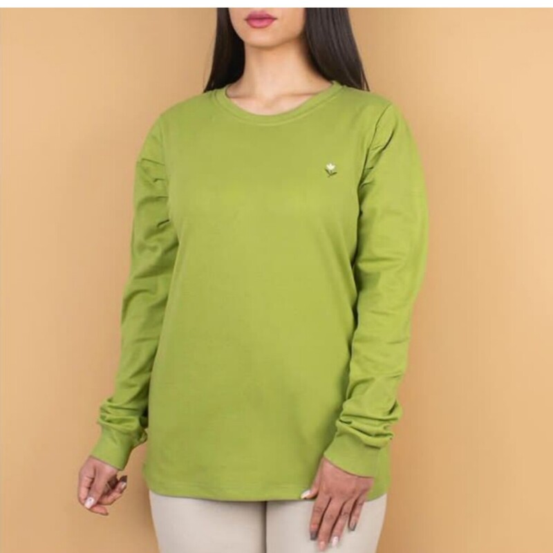 بلوز زنانه آستین بلند پاییزه جنس دوروپنبه گلدوزی شده مناسب سایز 36تا50 رنگ سبز طوسی و سورمه ای ارسال رایگان