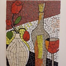 تابلو نقاشی موزاییک کوزه و گلدان 