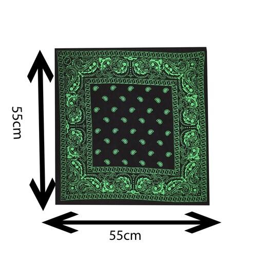 باندانا یا دستمال سر نخی مدل بته جقه اصلی مشکی چاپ سبز