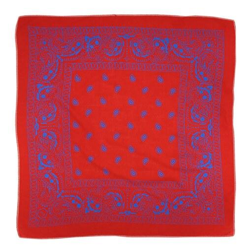 باندانا یا دستمال سر نخی مدل بته جقه اصلی قرمز چاپ آبی