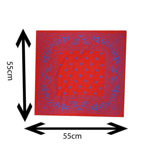 باندانا یا دستمال سر نخی مدل بته جقه اصلی قرمز چاپ آبی