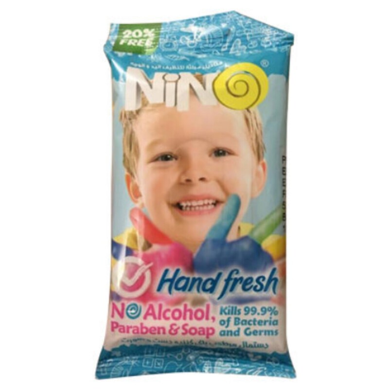 دستمال مرطوب پاک کننده دست و صورت نینو Nino طرح کودک بسته 10 عددی