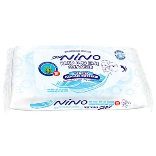 دستمال مرطوب پاک کننده دست و صورت نینو Nino بسته ی 10 عددی 