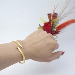 دستبند النگویی بنگل طلایی سیلور کارتیه میخ رنگ ثابت ysx کد150-1306