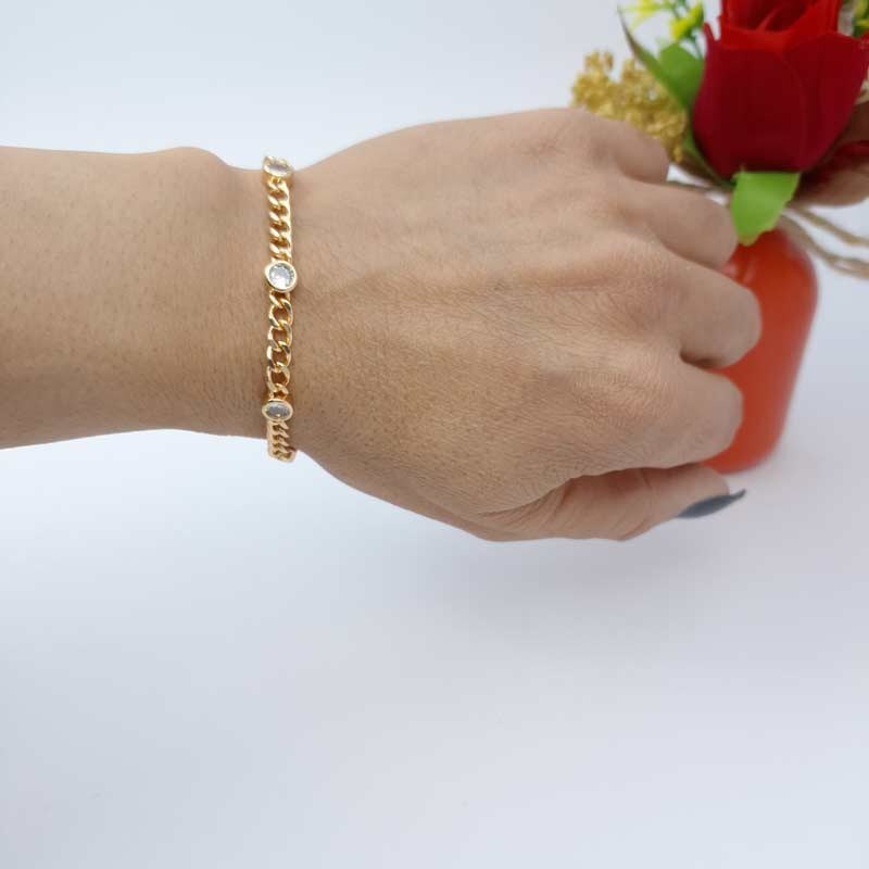 دستبند  طلایی سیلور زنانه دخترانه استیل نگین دار رنگ ثابت   ysx کد100-2004