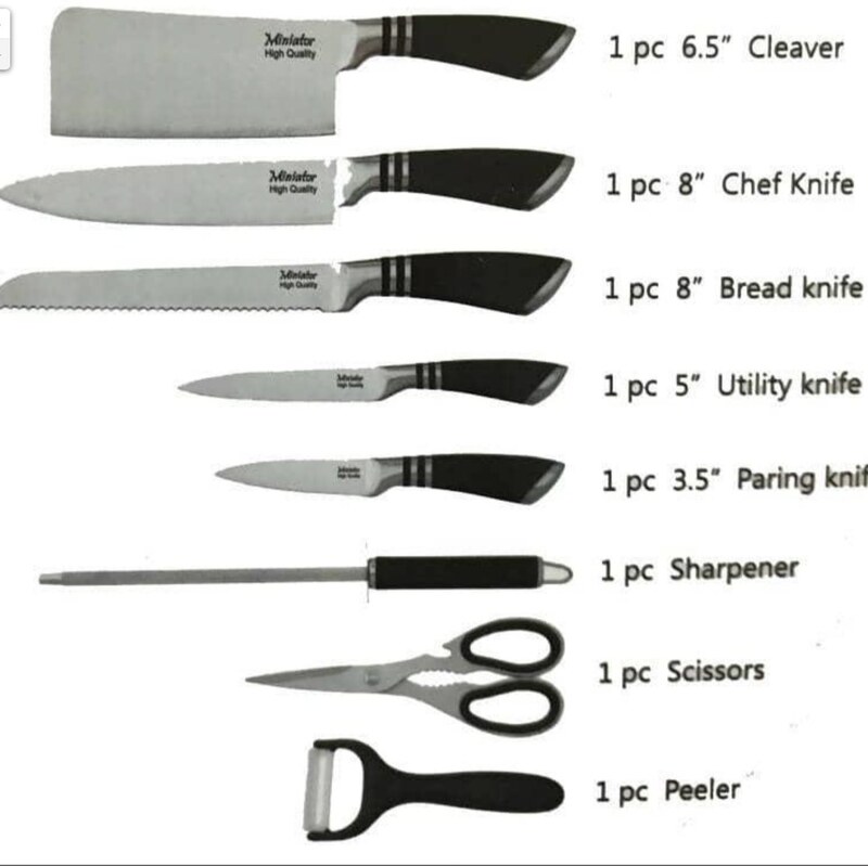 سرویس چاقو کارد و ساطور 9 پارچه برند مینیاتور کد 004