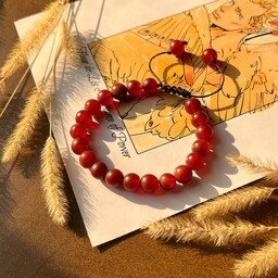 دستبند سنگ عقیق قرمز ساخته شده با بند چرم درجه یک سنگ لصل