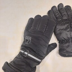 دستکش مردانه مشکی مخصوص موتور سواری داخل خز و گرم 