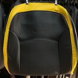روکش صندلی پژو 206 جنس محصول تمام چرم رنگ محصول مشکی نوار زرد