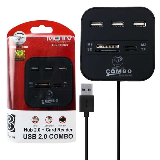 هاب 3 پورت USB و رم ریدر ایکس پی مدل XP-HC836