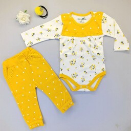 لباس نوزادی و سیسمونی زیر دکمه دار آستین بلند .دوخت بسیار زیبا و پارچه با کیفیت عالی .مناسب برای سن 9 ماه تا 12 ماه