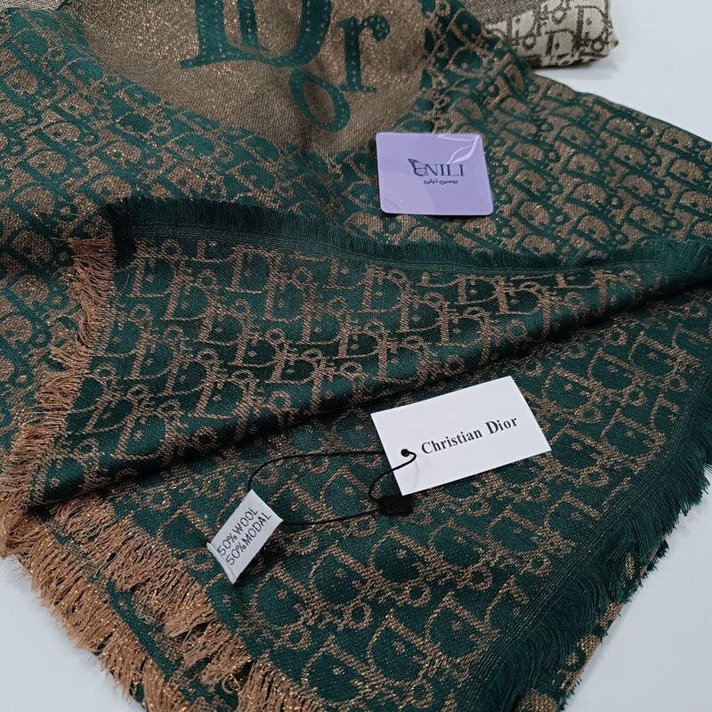روسری کشمیر لمه دار وارداتی مارک دیور Dior دو رو قواره 140  رنگبندی 