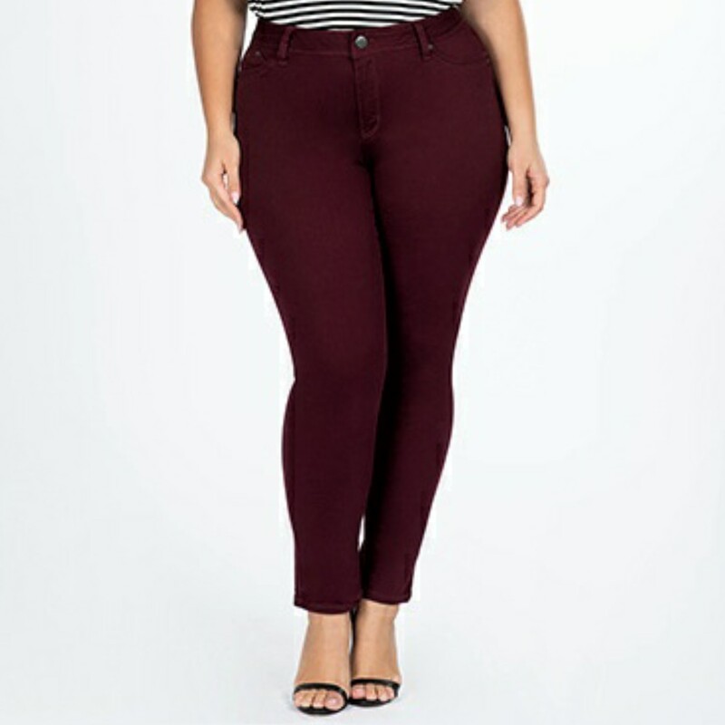 شلوار جین زنانه برند آلمانی esmara سایز 52 اروپایی رنگ زرشکی شلوار جین اسمارا شلوار جین سایز بزرگ زنانه 