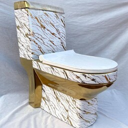 توالت فرنگی سفید طلایی طرحدار طرح کلکته ( کوتینگی )