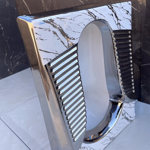 توالت ایرانی سفید نقره ای کوتینگی  طرحدار کلکته ( توالت زمینی سفید نقره ای طرح سنگ )