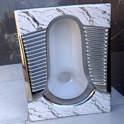 توالت ایرانی سفید نقره ای کوتینگی  طرحدار کلکته ( توالت زمینی سفید نقره ای طرح سنگ )