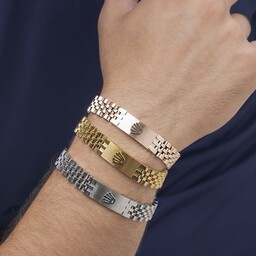 دستبند مردانه استیل در سه رنگ طلایی نقره ای و نسکافه ای رنگ ثابت