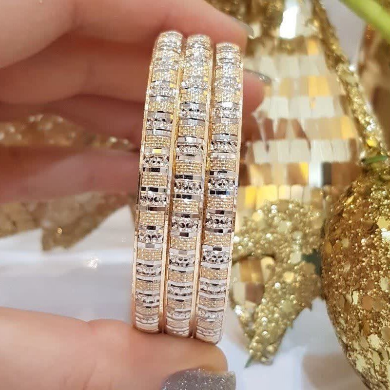 النگو الماسی طلاروس رنگ ثابت با آبکاری طلا 14 عیار فروش بصورت پک سه تایی