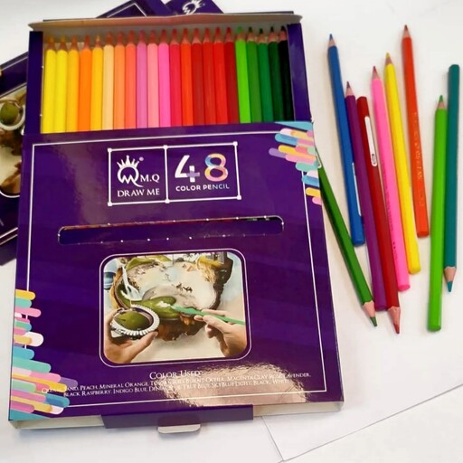 مداد رنگی 48 رنگ ام کیو (جعبه مقوایی بنفش آرتیست حرفه ای MQ)