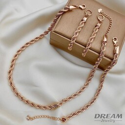سرویس طنابی Dream طرح طلا پهنا 7 میل ( دستبند ، گردنبند ، گوشواره ) تنظیم سایز دلخواه