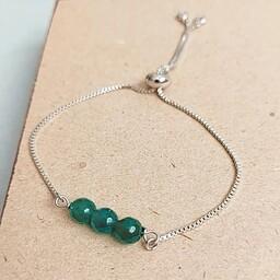دستبند استیل ظریف با سنگ سبز دخترانه مناسب یلدا