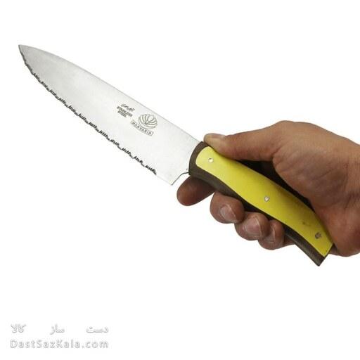 چاقو اره ای بزرگ تیغه استیل مروارید دسته چوبی MN-26