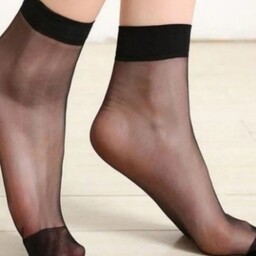  جوراب زنانه شیشه ای ساده بدون کفه فری سایز رنگ مشکی (شش جفت) 