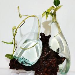 گلدان شیشه ای با پایه چوب خاص کد محصول 2