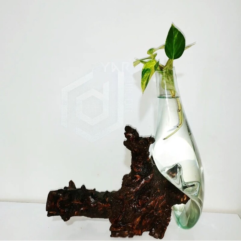 گلدان شیشه ای با پایه چوب خاص کد محصول 2