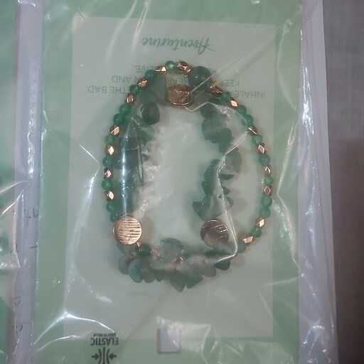   پک دستبند 2 تایی کشی با سنگ آونتورین سبز و آویز کریستالی دخترانه خاص