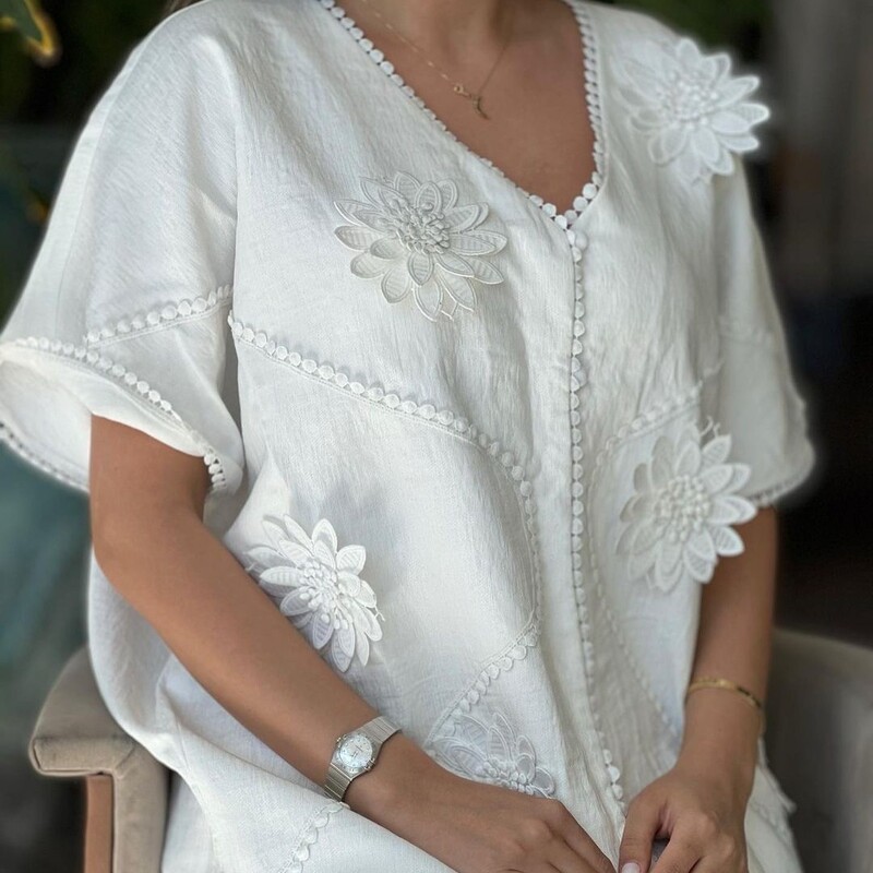 شومیز مجلسی زنانه کتان کریستال مدل سودا سایز بندی (36-50) رنگ سفید و مشکی 