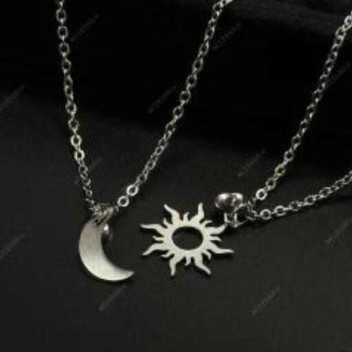 گردنبند دوستی مجموعه دو عددی ماه و خورشید مگنتی 