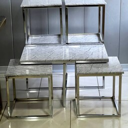 میز چهار تایی عسلی و جلو مبلی مدل پیتزایی مربع
4عدد عسلی 
یک عدد جلومبلی طلا فورتیک