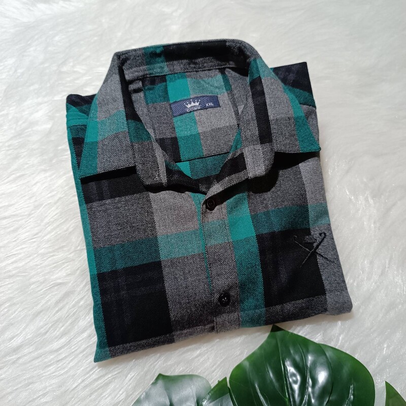پیراهن مردانه پشمی سایز بزرگ چهارخانه سبز و مشکی ارسال رایگان 