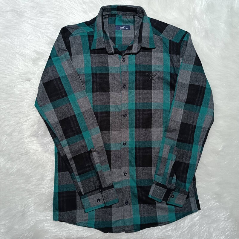 پیراهن مردانه پشمی سایز بزرگ چهارخانه سبز و مشکی ارسال رایگان 