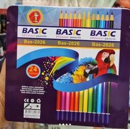 مداد رنگ 24 رنگ  برندبیسیک جعبه فلزی