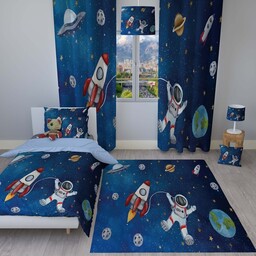 ست اتاق کودک روتختی یک پرده  و فرشینه   طرح فضانوردی