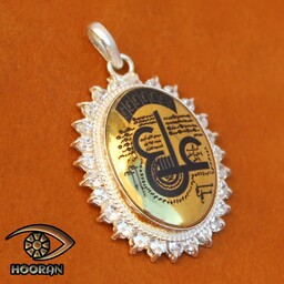 گردنبند نقره 925 عیار حدید طلایی دورجواهری زنانه با حکاکی عین علی 