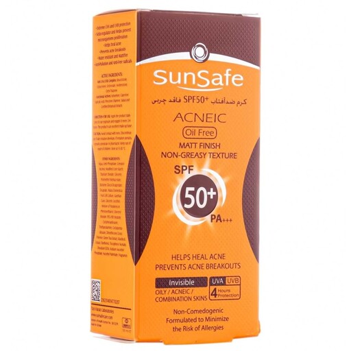 کرم ضد آفتاب سان سیف SPF50 فاقد چربی مناسب پوست چرب و آکنه ای