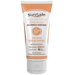 ضد آفتاب فلوئیدی فاقد جاذبهای شیمیایی spf50 مخصوص پوست های حساس 50میل سان سیف