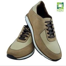 کفش ورزشی چرم مردانه کد KPS-263 رنگ قهوه ای