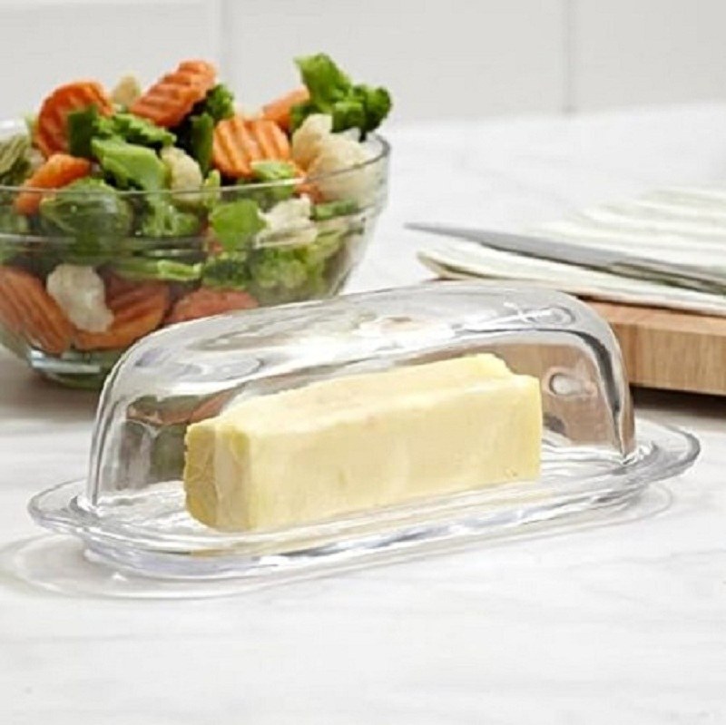 ظرف کره و پنیر خوری شیشه ای با درب شفاف وارداتی 