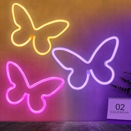 تابلو نئون فلکسی طرح پروانه مجموعه 3 عددی - کد NEON102 - تابلوسازی رضا