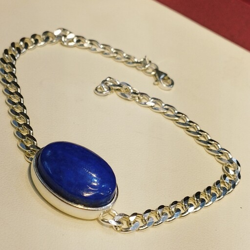 دستبند نقره عیار 925 مردانه کارتیر مدل سنگ دار سنگ  آبی لاجوردی لاجورد 