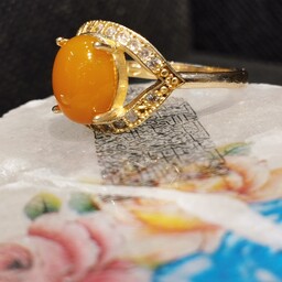 انگشتر طلا روس زنانه سنگ عقیق شرف شمس اصل قابل سایز رنگ ثابت نقره جات بافندگان کد1