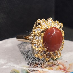 انگشتر طلا روس زنانه سنگ عقیق سرخ خراسان قابل سایز رنگ ثابت نقره جات بافندگان کد1